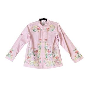 Quacker Factory Pink Jacket with Floral Embroidery